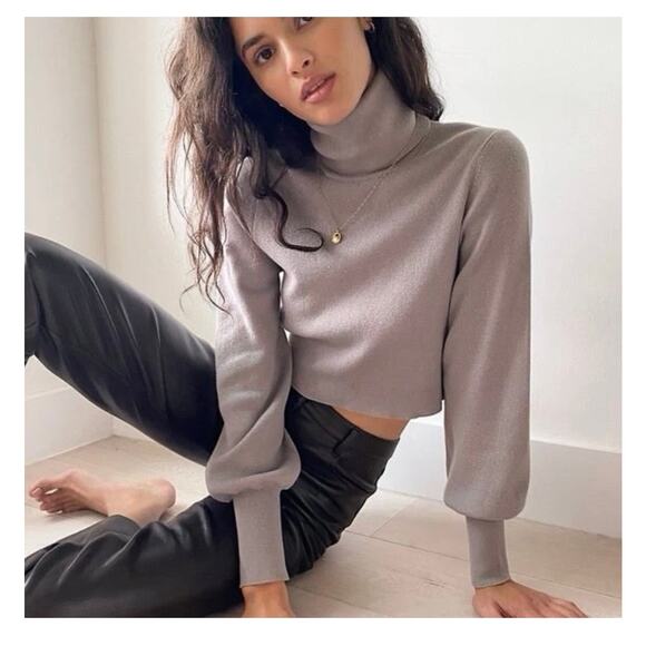 Aritzia Wilfred Rebecca Sweater Size Small Merino Wool Cropped Turtleneck Preppy - Picture 2 of 13